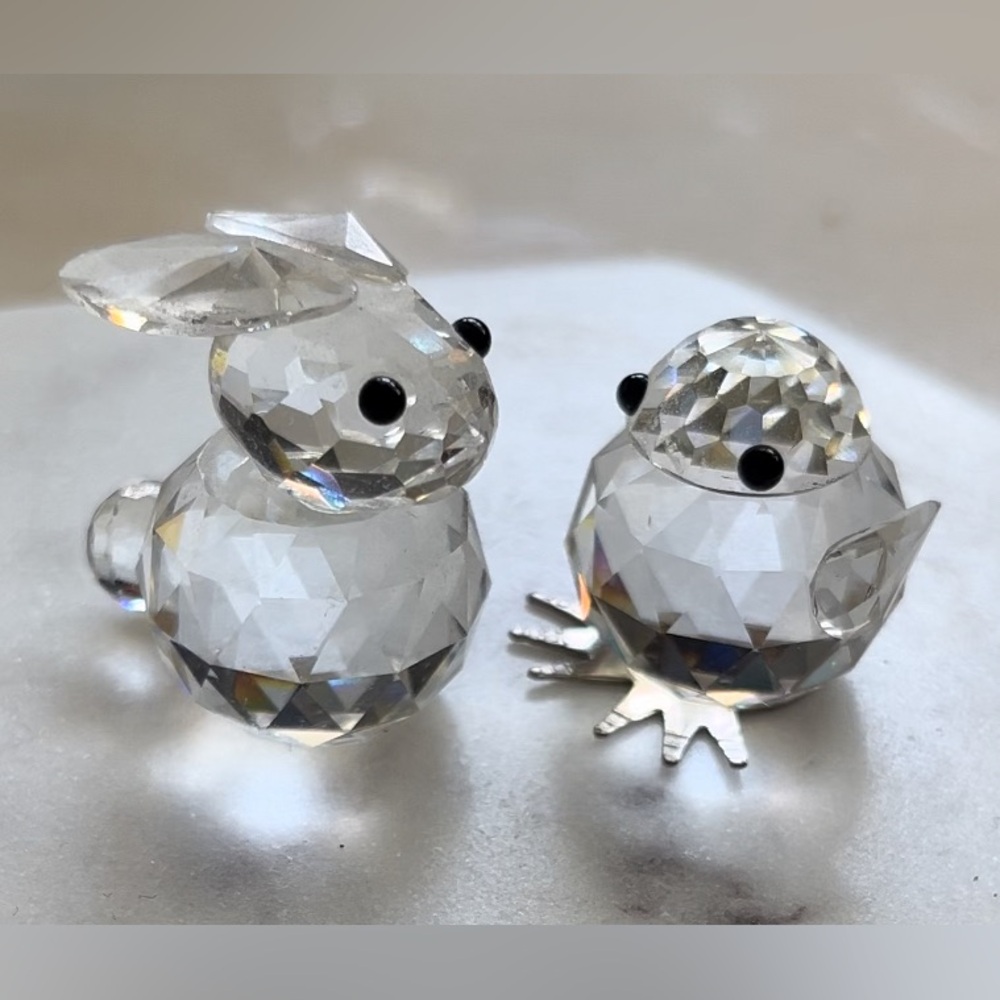 Pair of Two Mini Crystal Swarovski Figurines - Bunny & Bird/ Chick